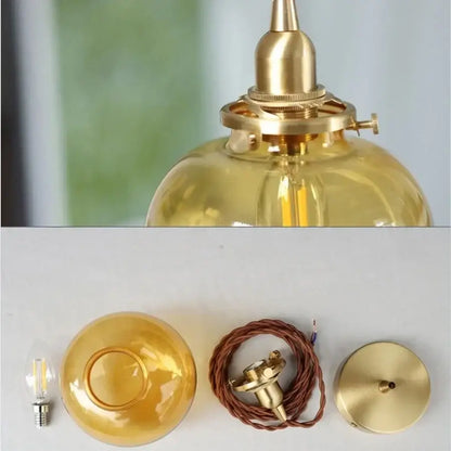 Modern amber glass ball led pendant light for dining room