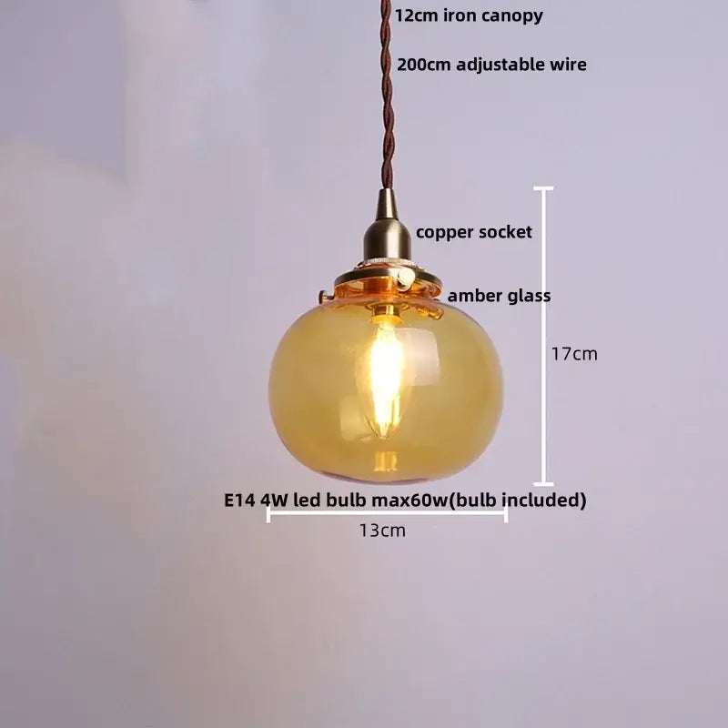 Modern amber glass ball led pendant light for dining room