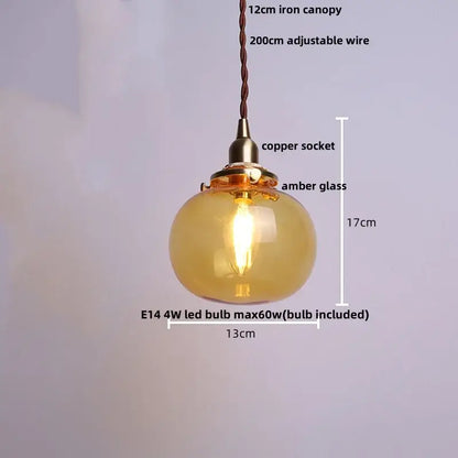 Modern amber glass ball led pendant light for dining room