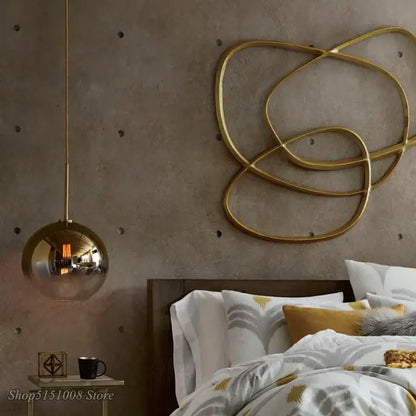 Modern amber glass ball led pendant light kitchen decor
