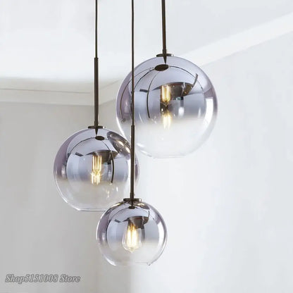 Modern amber glass ball led pendant light kitchen decor