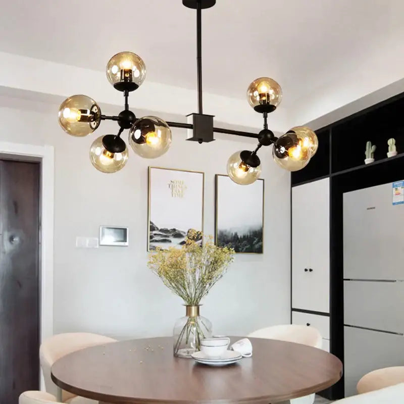 Modern amber glass ball pendant light dining room chandelier