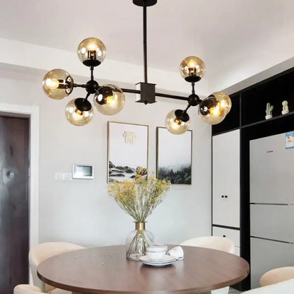Modern amber glass ball pendant light dining room chandelier