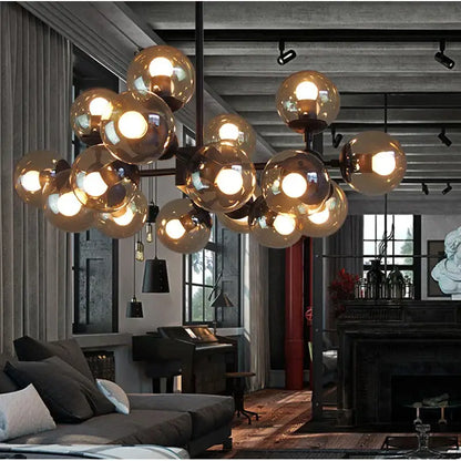 Modern amber glass ball pendant light dining room chandelier