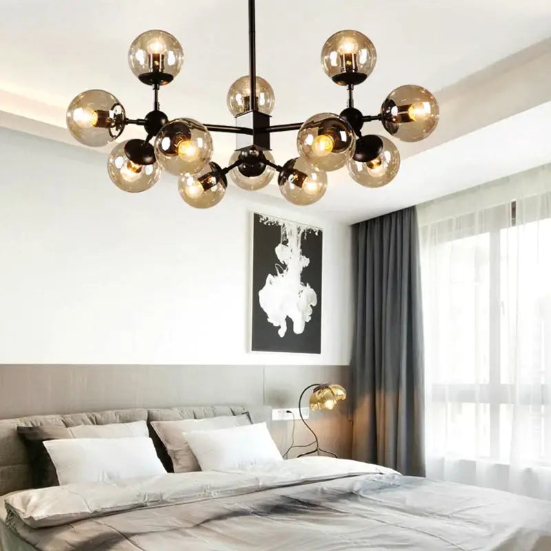 Modern amber glass ball pendant light dining room chandelier