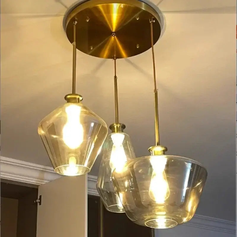 Modern amber glass chandelier amber and brass pendant light dining room