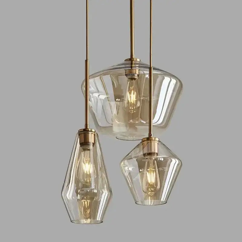 Modern amber glass chandelier amber and brass pendant light dining room