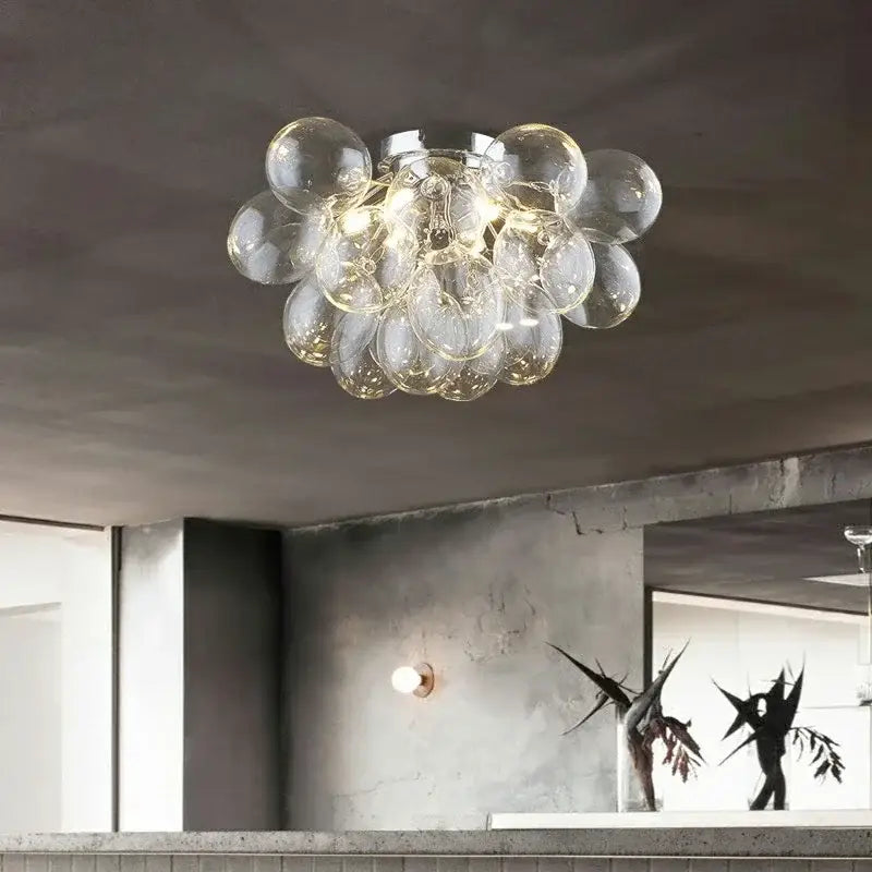 Modern amber glass chandelier led cluster – bedroom ceiling lamp