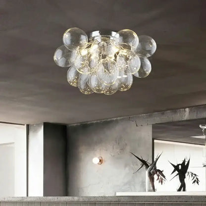 Modern amber glass chandelier led cluster – bedroom ceiling lamp