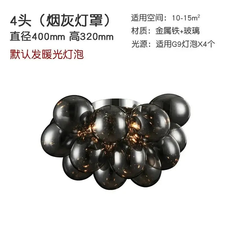 Modern amber glass chandelier led cluster – bedroom ceiling lamp