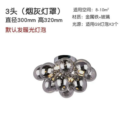 Modern amber glass chandelier led cluster – bedroom ceiling lamp