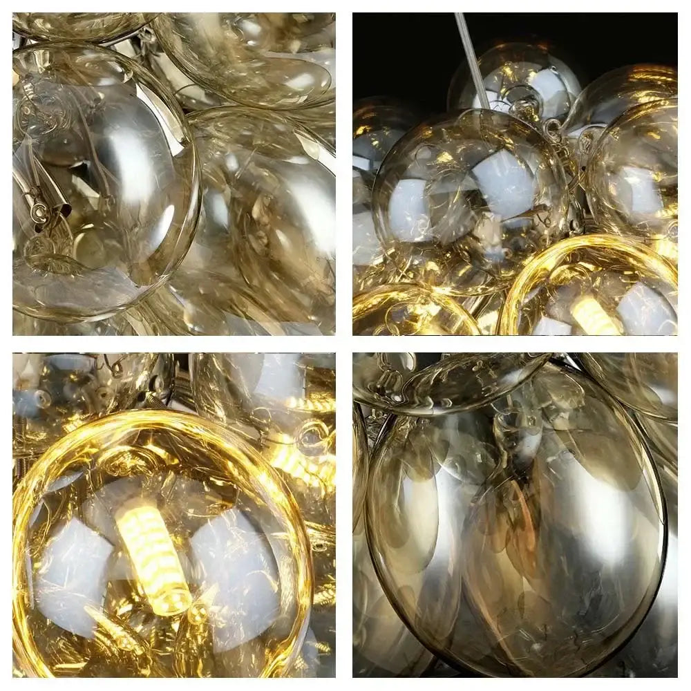 Modern amber glass chandelier led cluster – bedroom ceiling lamp
