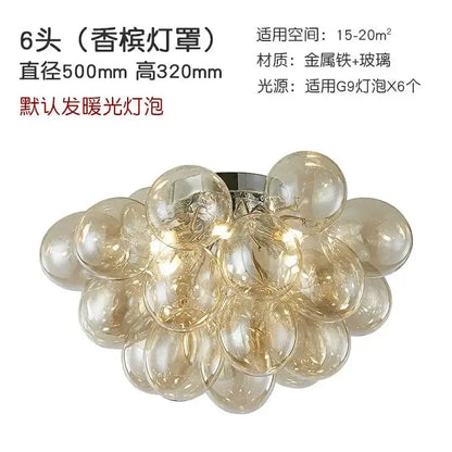 Modern amber glass chandelier led cluster – bedroom ceiling lamp