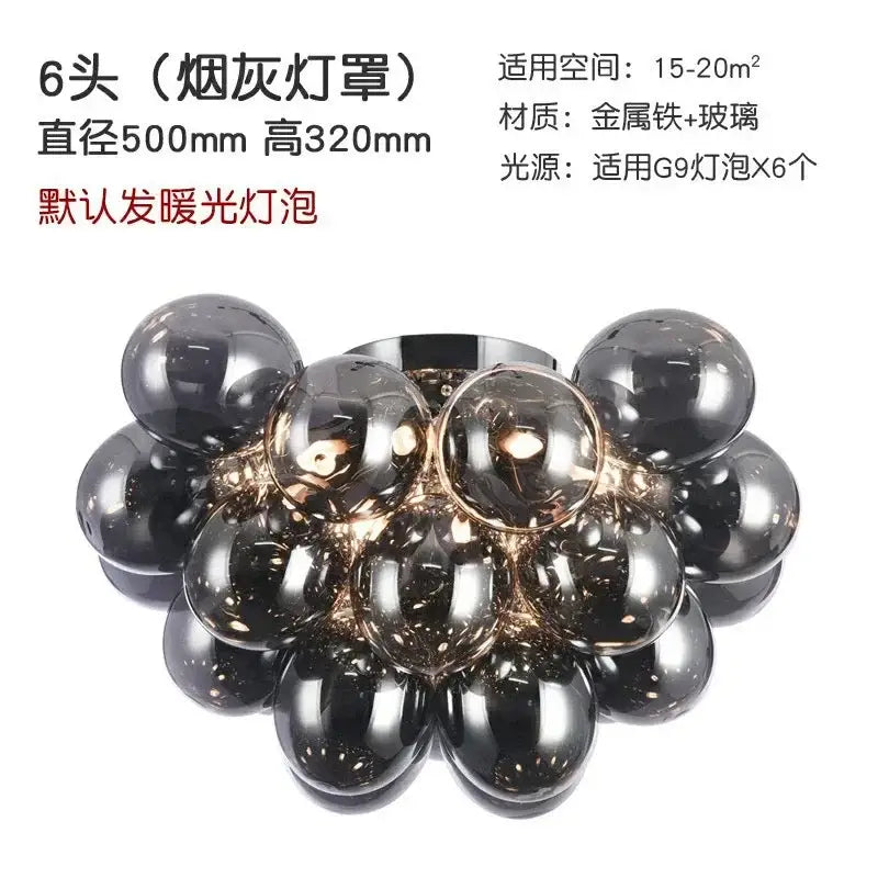 Modern amber glass chandelier led cluster – bedroom ceiling lamp