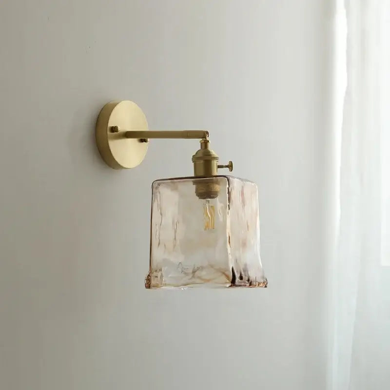 Modern amber glass copper led wall lamp bedroom sconce