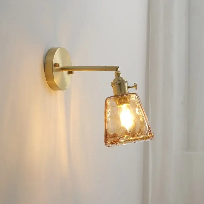 Modern amber glass copper led wall lamp bedroom sconce
