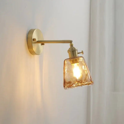 Modern amber glass copper led wall lamp bedroom sconce