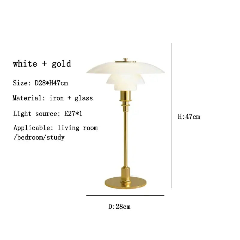 Modern amber glass desk lamp for home office with brass base