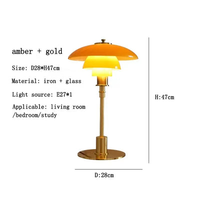 Modern amber glass desk lamp for home office with brass base
