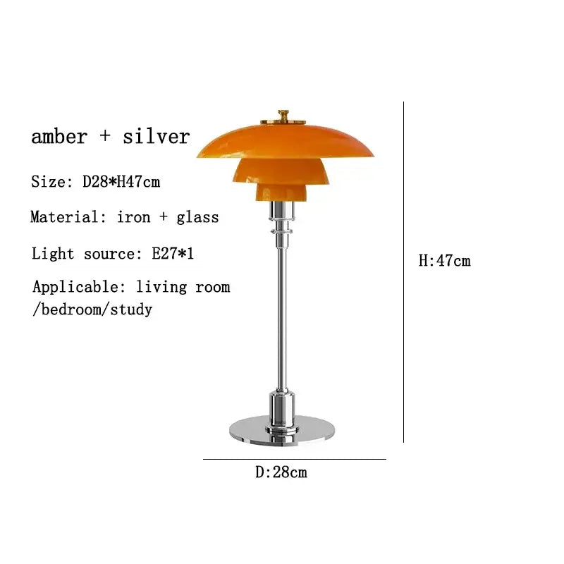 Modern amber glass desk lamp for home office with brass base