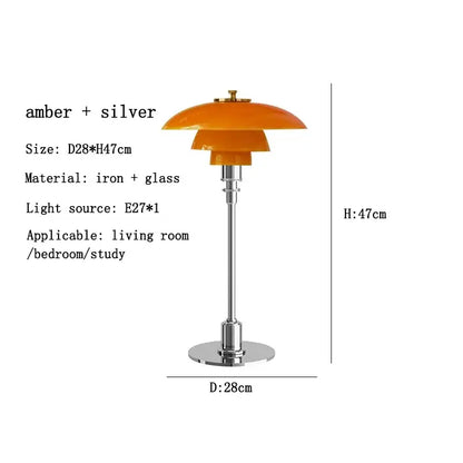 Modern amber glass desk lamp for home office with brass base
