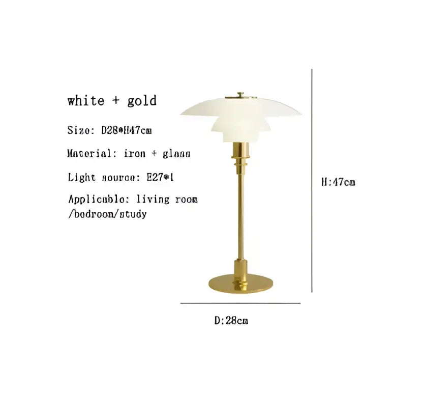 Modern amber glass desk lamp for living room with golden brass finish