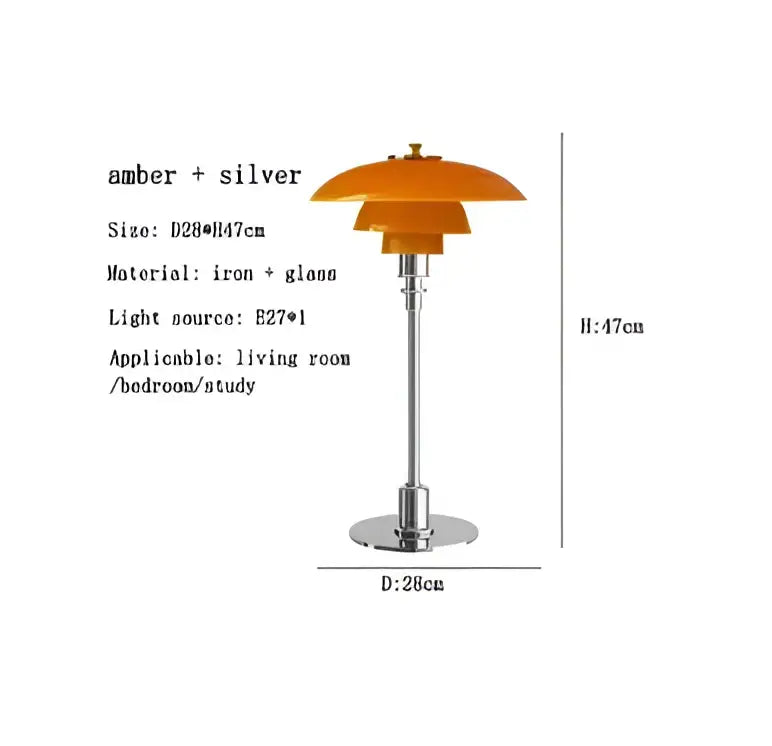 Modern amber glass desk lamp for living room with golden brass finish