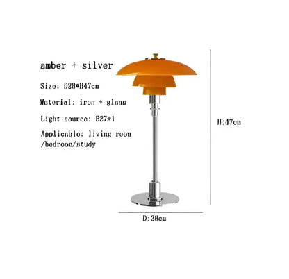 Modern amber glass desk lamp for living room with golden brass finish
