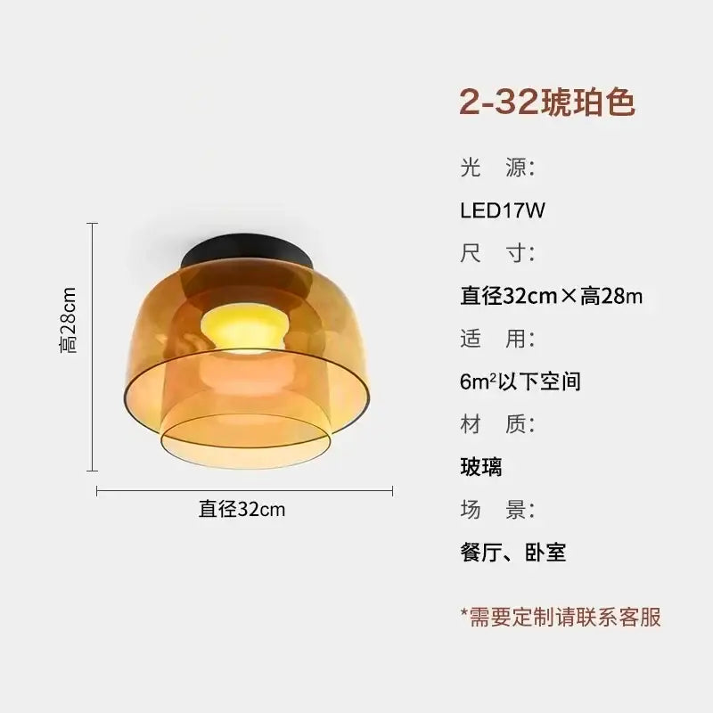 Modern amber glass led ceiling light for living room