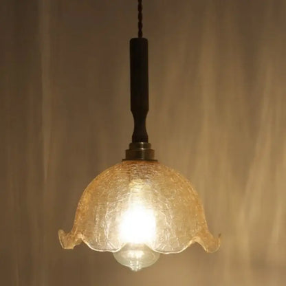 Modern amber glass led pendant lamp dining room walnut wood accent