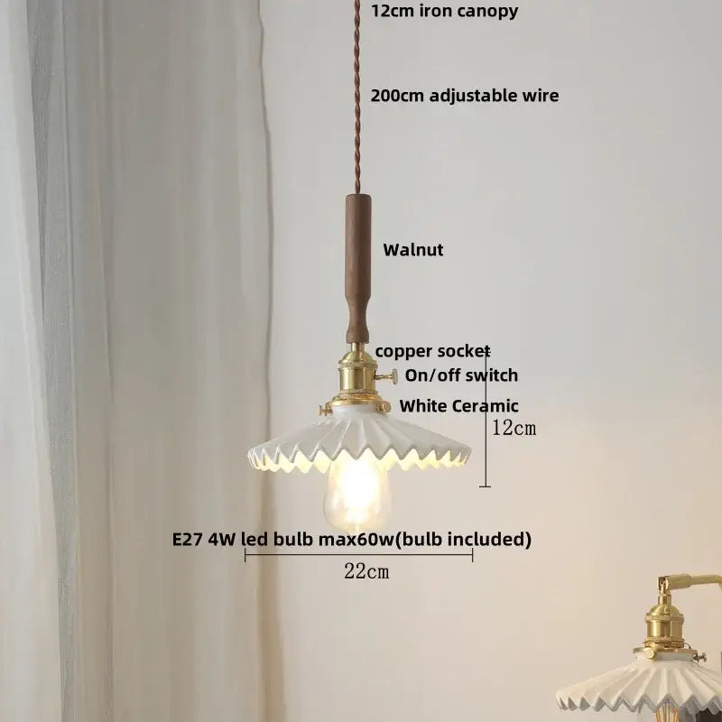 Modern amber glass led pendant light dining room walnut wood