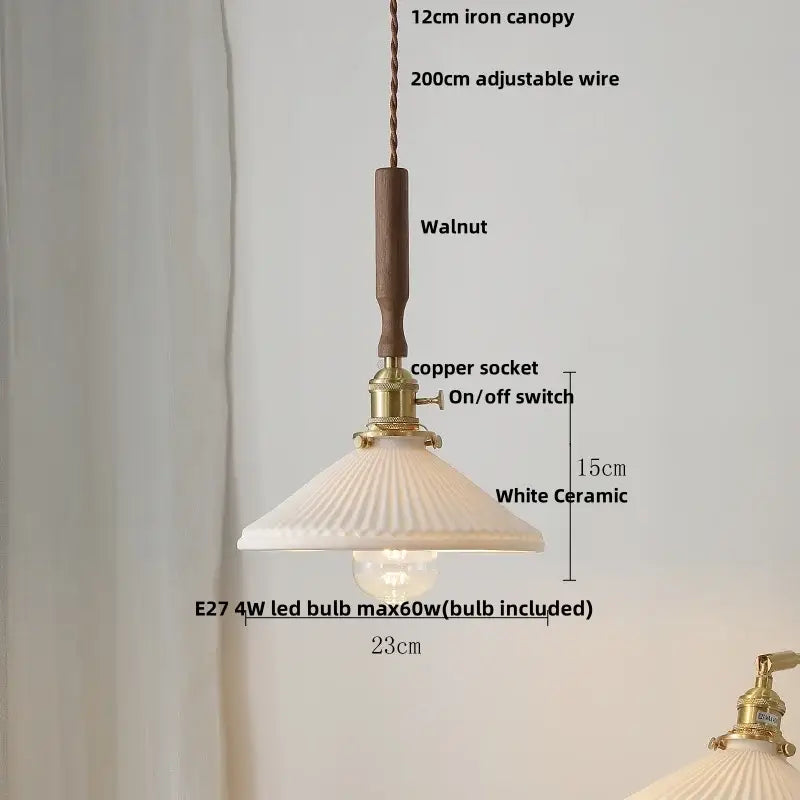 Modern amber glass led pendant light dining room walnut wood