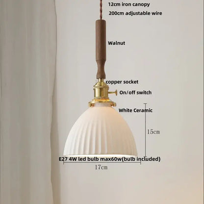Modern amber glass led pendant light dining room walnut wood