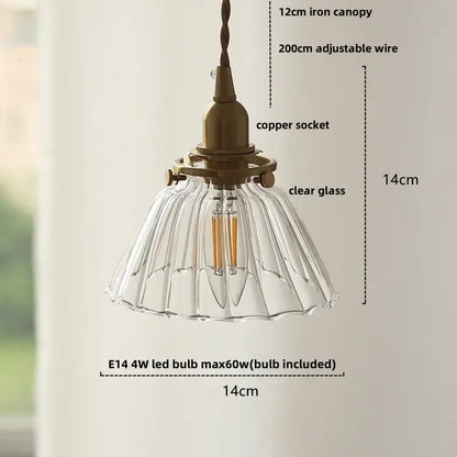 Modern amber glass led pendant light kitchen fluted scalloped lamp