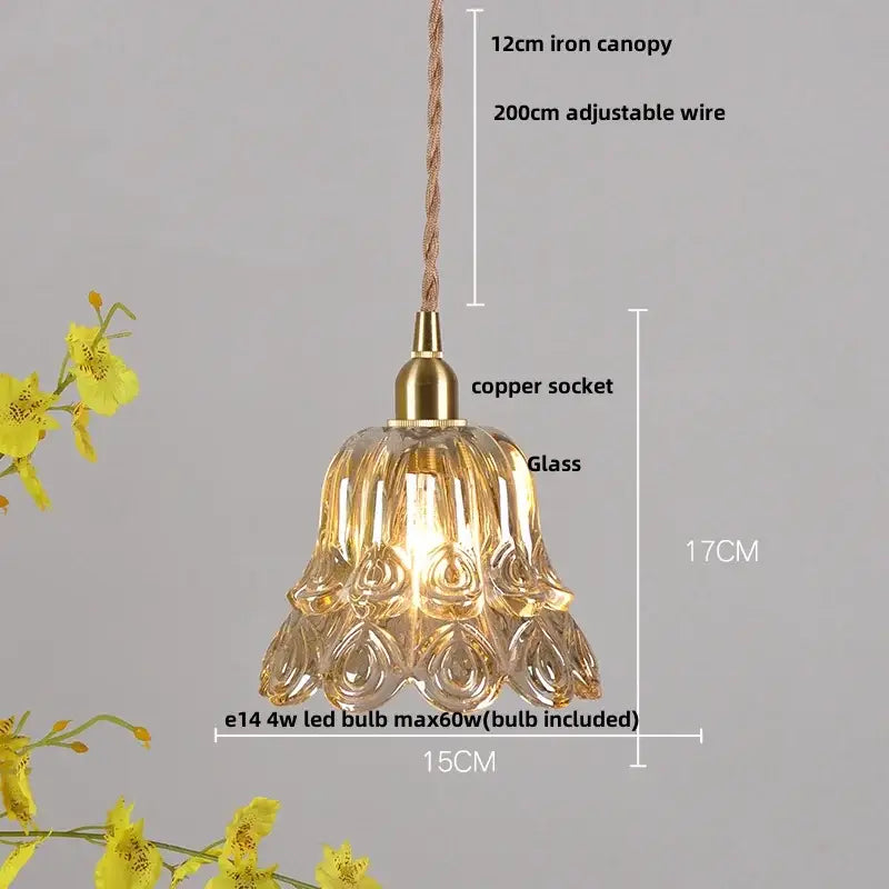 Modern amber glass led pendant light kitchen fluted scalloped lamp