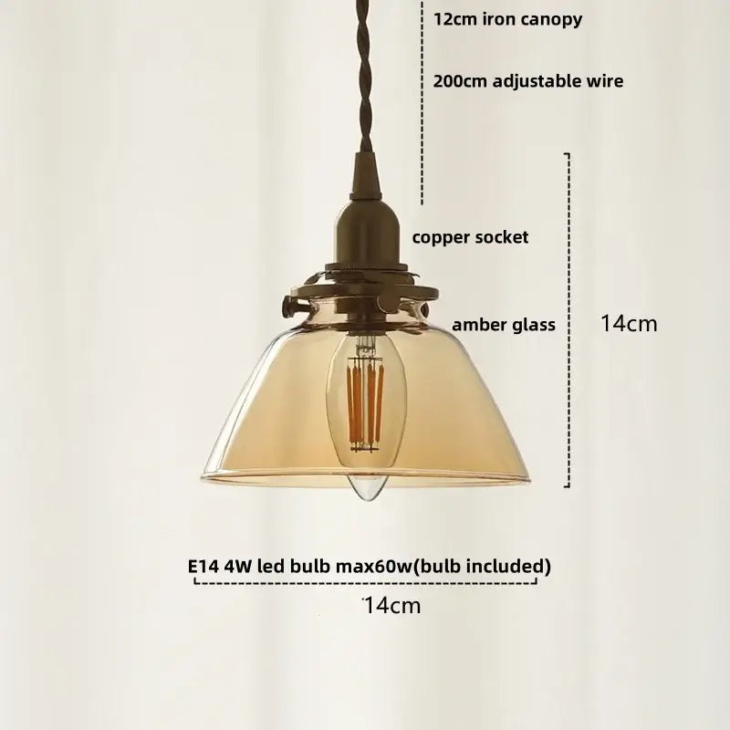 Modern amber glass led pendant light kitchen fluted scalloped lamp