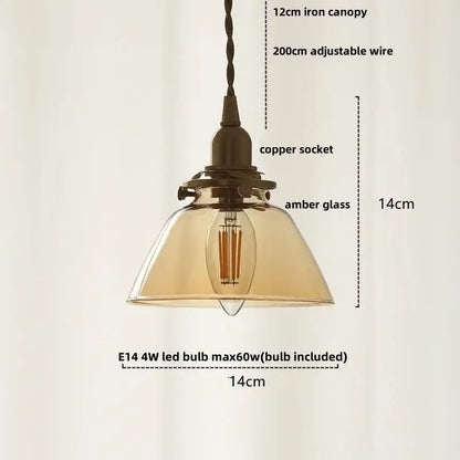 Modern amber glass led pendant light kitchen fluted scalloped lamp