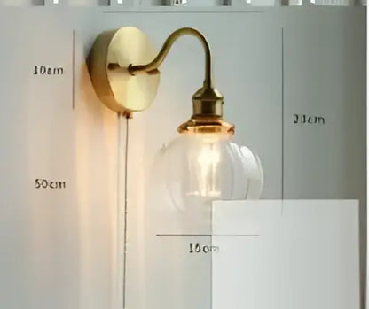 Modern amber glass led wall lamp bedroom brass sconce