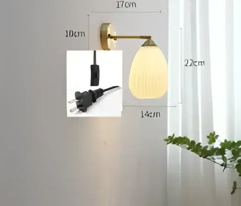 Modern amber glass led wall lamp bedroom brass sconce