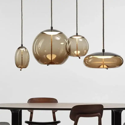 Modern amber glass pendant light bedroom gold accents