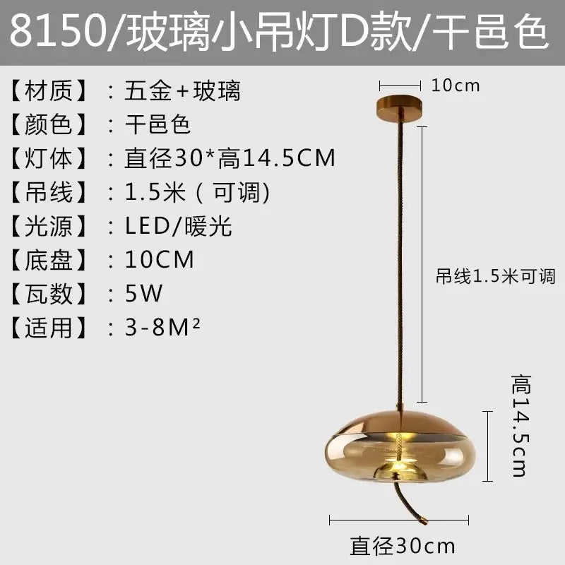 Modern amber glass pendant light bedroom gold accents