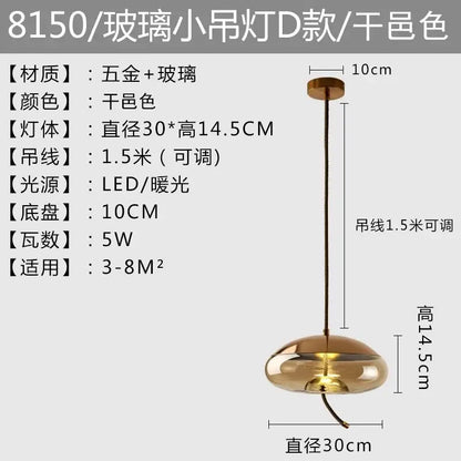Modern amber glass pendant light bedroom gold accents