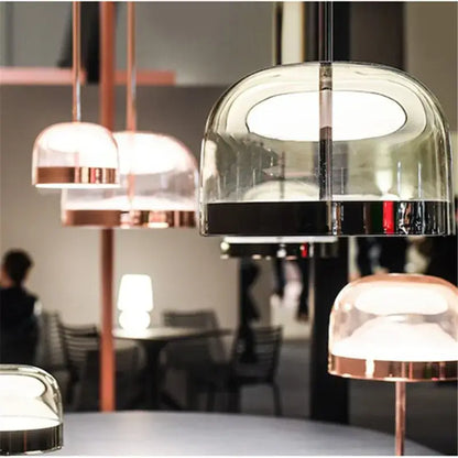 Modern amber glass pendant light dining room copper finish