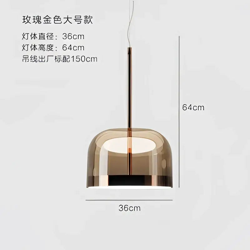 Modern amber glass pendant light dining room copper finish