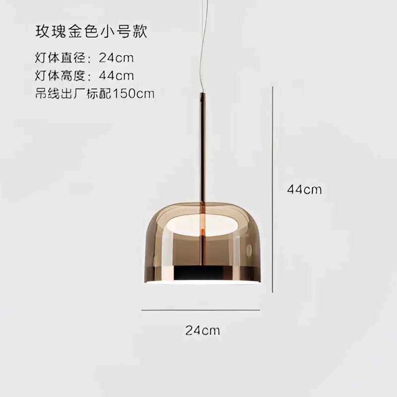 Modern amber glass pendant light dining room copper finish