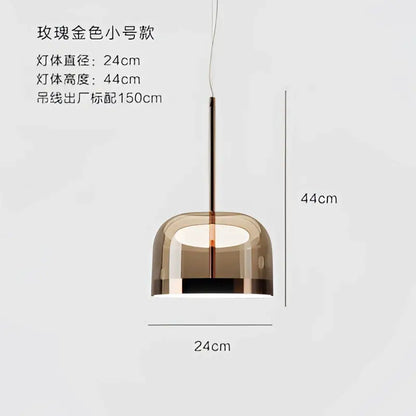Modern amber glass pendant light dining room copper finish