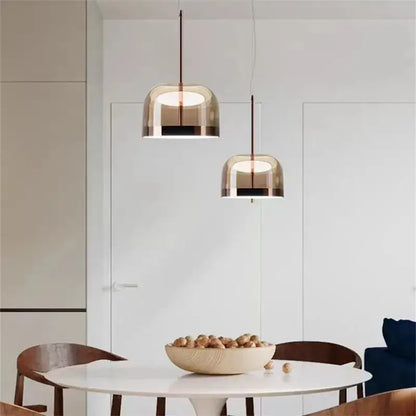 Modern amber glass pendant light dining room copper finish