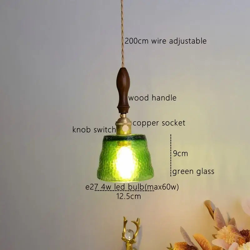 Modern amber glass pendant light dining room hammered brass decor