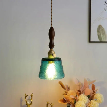 Modern amber glass pendant light dining room hammered brass decor
