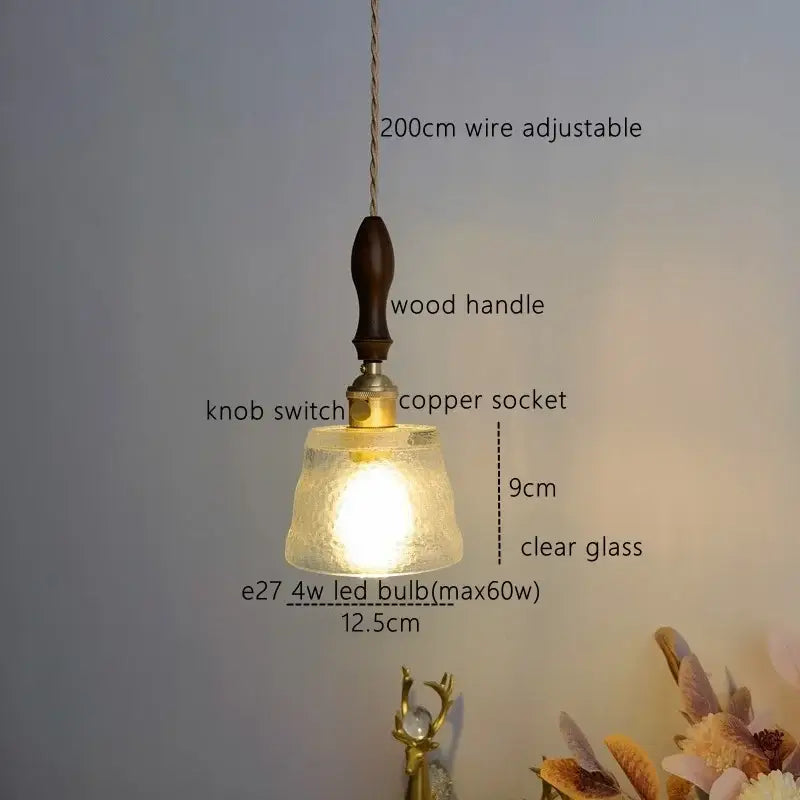 Modern amber glass pendant light dining room hammered brass decor